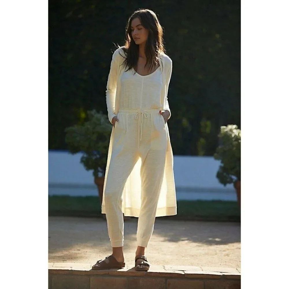NEW FREE PEOPLE BICOASTAL ROMPER AND MAXI CARDIGAN DUSTER LITTLE LEMON